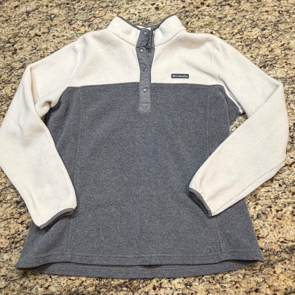 Columbia Womens XL Fleece Pullover Snap Neck Colorblock Gray Cream